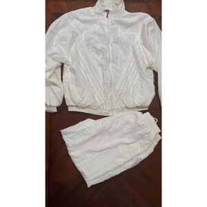 K-Swiss women's white windbreaker tracksuit jacket & pants set small Y2K Vtg